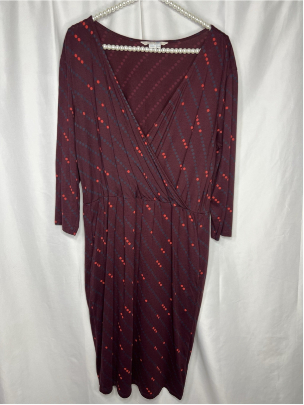 Boden Womens 10L Cressida Faux Wrap Dress 3/4 Sleeve Stretch V Neck Knee Length - Picture 2 of 11
